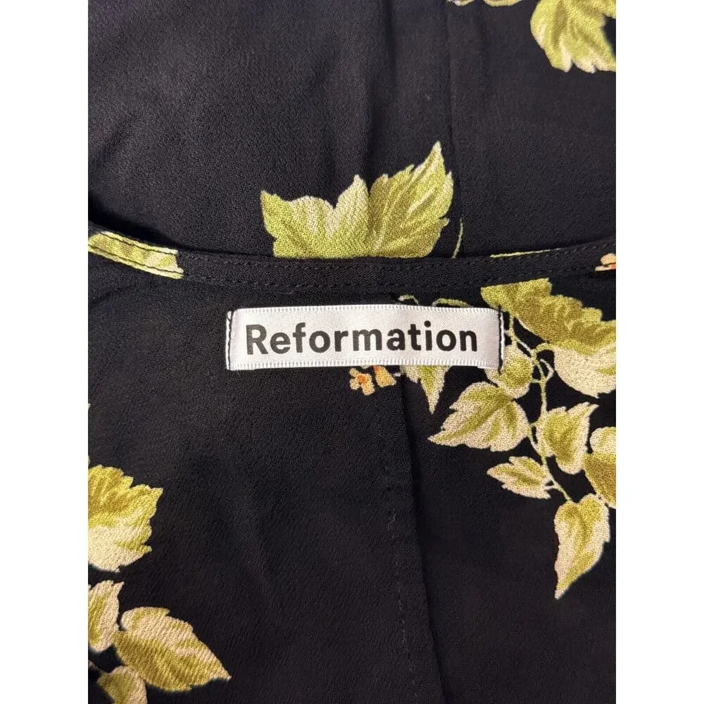 Reformation Jumpsuit 2 Womens Lemongrass Black Floral Crepe